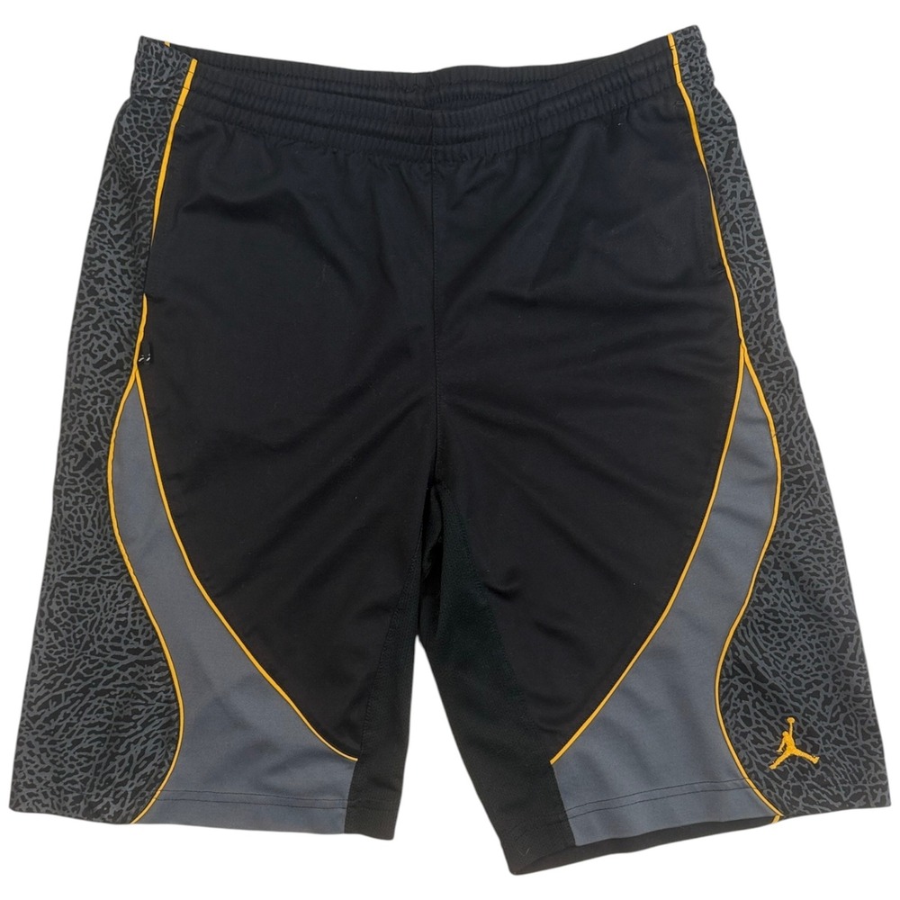 RARE Jordan Youth XL Basketball Shorts Black Elephant Print Yellow Trim Jumpman